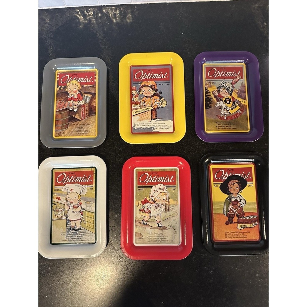 Vintage 1994 Lot Of 6 Campbells Multicolor The Optimist Rectangular Tray